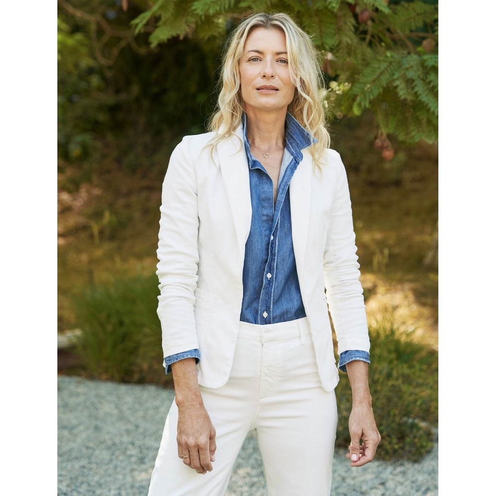 Frank‎ & Eileen Women's Dublin White Cotton Twill Blazer Jacket Lightweight-  XS